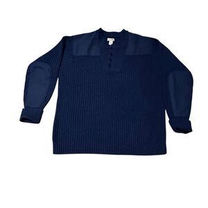 L.L. Bean Men’s 2XL 100% Merino Lambswool Commando Sweater – Navy Blue Military